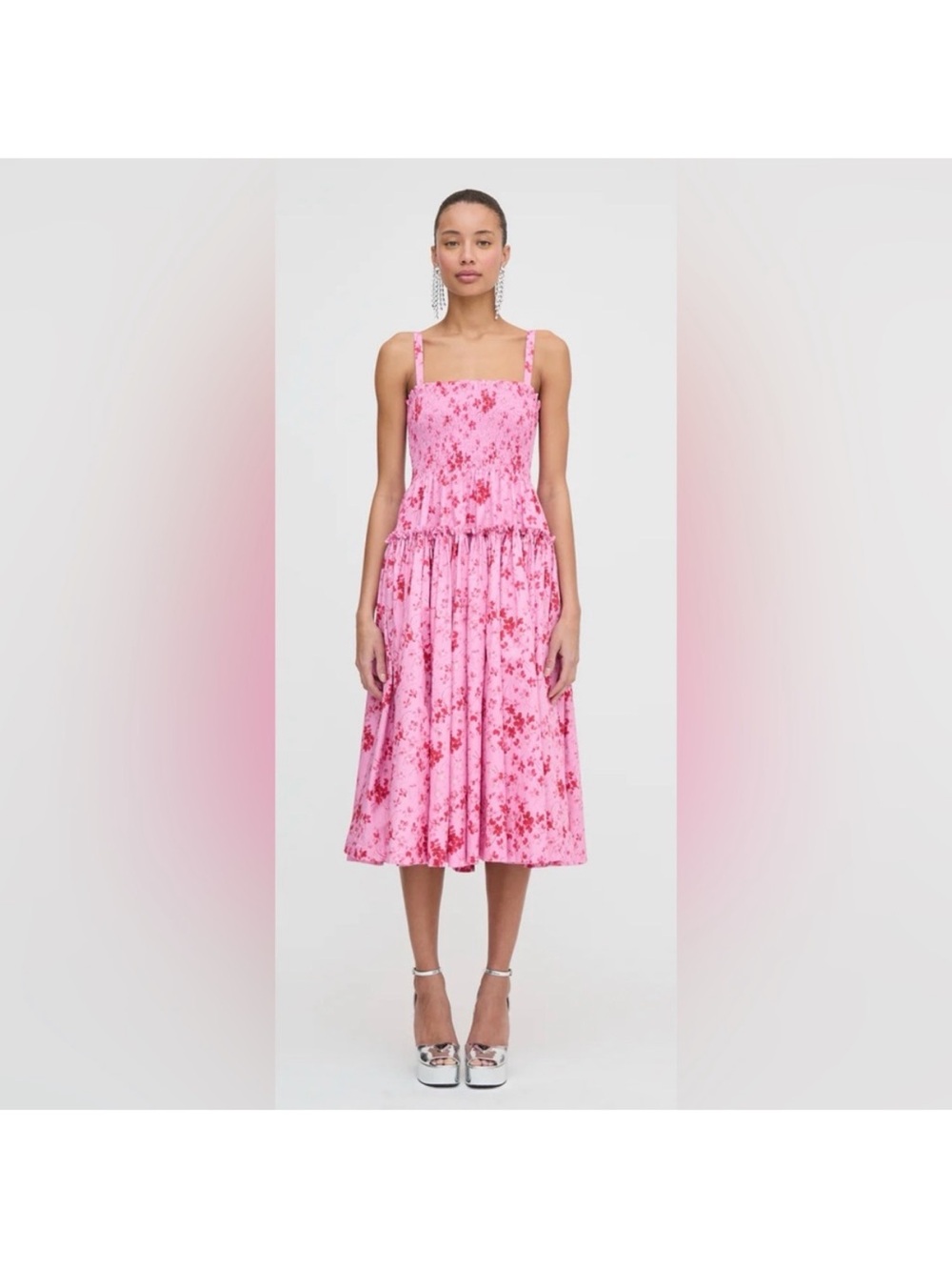 NWT Hill House Home The Seraphina Midi Nap Dress in Pink Sweet Peas Size XS